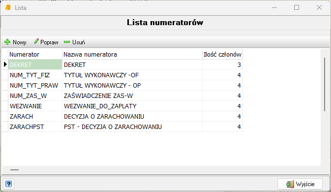 Lista numeratorów